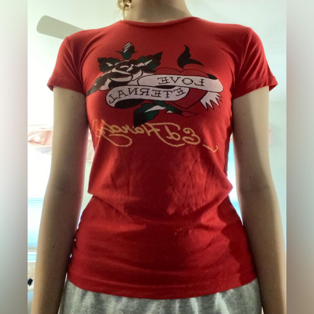 Red Ed Hardy t shirt. Size small